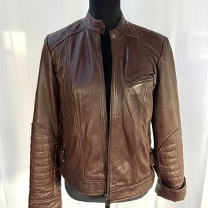 Bernardo Women’s Chocolate Brown Leather Moto Jacket Size L